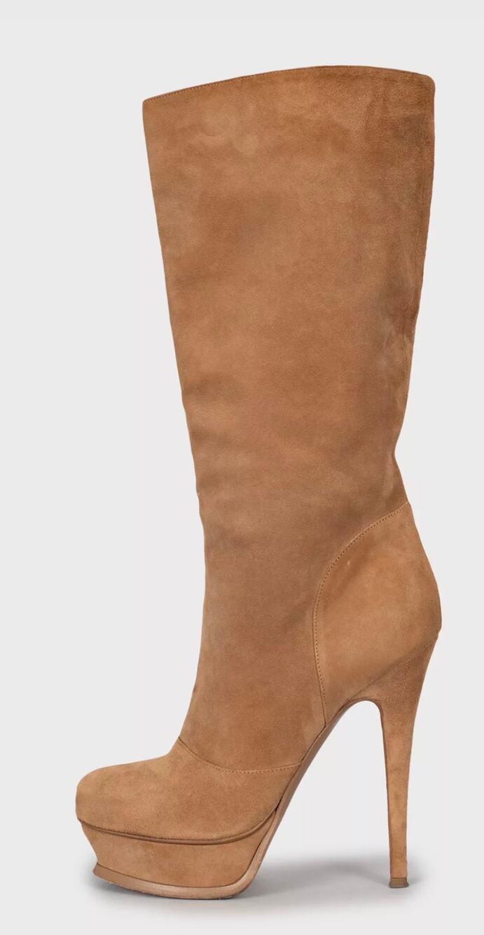 Saint Laurent Suede Platform Stiletto Knee High Boots 36.5